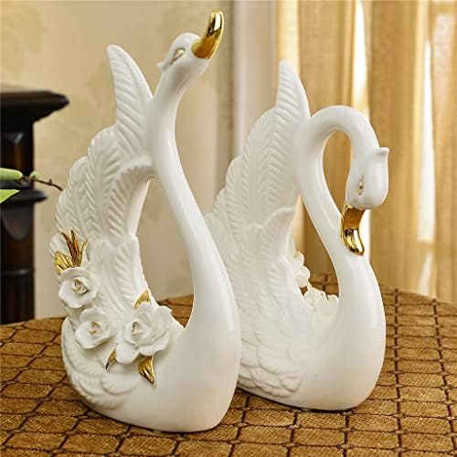 Орев пар бел swanубител на бели лебеди дома украс керамички занаети порцелански животни фигурини свадбени loversубители на свадби
