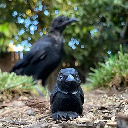 Мајчин дрвени креации гавран црна птица врана фигура статуа скулптура уметност минијатурна резба од дрво декор мало животно