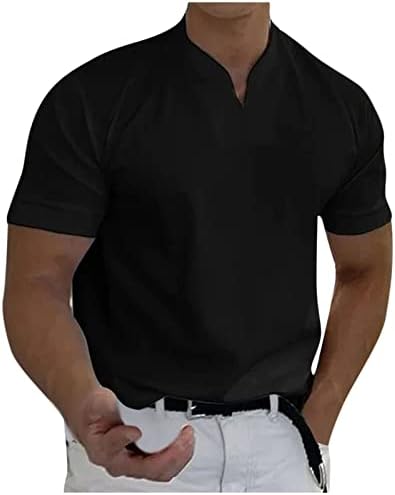 Амцок обични маички мажи, обична цврста боја на џентлменски деловен на џентлмен, фитнес маица за фитнес маица