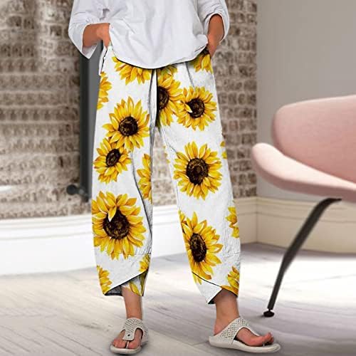 Пантазо панталони со широки нозе за жени лето печатени исечени панталони со капри панталони, панталони со големина, плус панталони со џеб