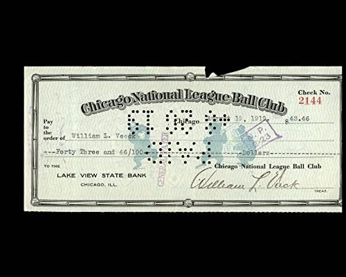 William Veeck PSA DNA потпишана x2 Chicago Cubs Check 8-19-1919 Autograph
