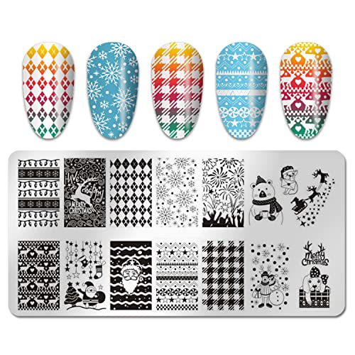 Silpecwee 6pcs Божиќна плоча за печат на нокти за печат на нокти, пингвин поларна мечка животински нокти матрици, нокти уметнички