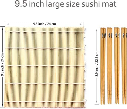 САКАЊЕЗА Душеци За Тркалање Суши Од Бамбус, Природен Комплет За Правење Суши, Вклучувајќи 4 парчиња Ролери За Суши, 4 Пара Стапчиња