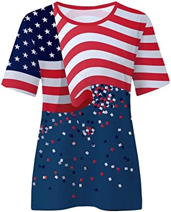 Американски знаме маички за кошула женски ден на жените на врвовите на екипажот на кратки ракави на 4 јули Патриотски блуза пуловер