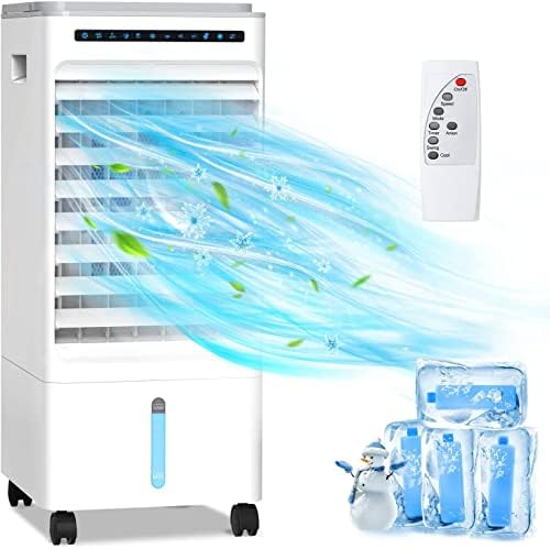 Преносни климатизери, 4-во-1 испарувачки ладилник за воздух, 4 режими 3 брзини, 7H тајмер, негативна јонска функција, 1,35 галон личен AC w/далечински