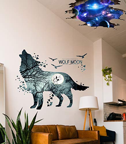 АМОДА 3Д Галакси Надворешен вселенски wallиден декор, само-лепенки на волк и месечина софа позадина ТВ-позадина wallидни декори, креативни