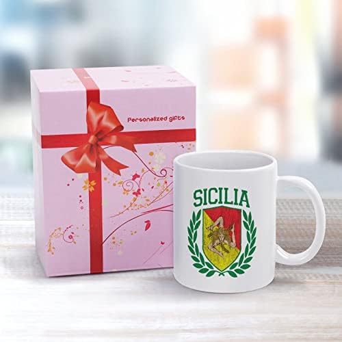 Сицилијанско Знаме На Штит Со Ловорики Печатење Кригла Кафе Тамблер Керамички Чај Чаша Смешен Подарок За Канцеларија Дома Жени Мажи