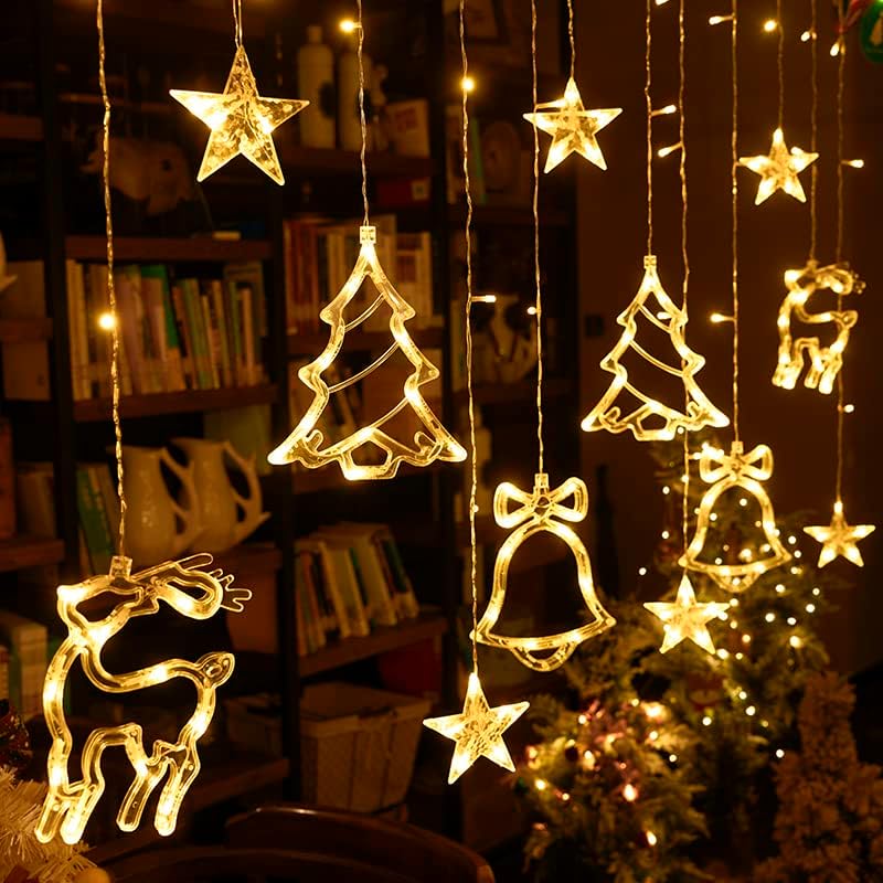 ЗАБЕЛЕШКИ КОРИСНИ КОРИСНИ СИТЕ ЗА ВЕРНИЦИ, 138 LED прозорци Стринг светла, вклучувајќи Бел, елени, starвезда, новогодишна елка со 8 режими