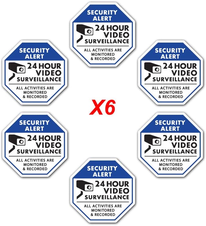 WSQ сино и бело октагон во форма CCTV видео надзор винил декларатор налепница Премиум за квалитет винил 6-пакет со големина 3,3-инчи