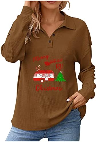 Есенски џемпери за жени 2022 Трендовски, лаптоп врат опуштени маички со поттикнување на атлетски жени Божиќна маичка