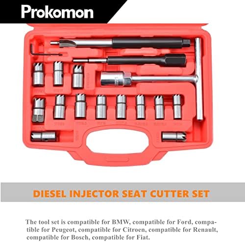 Прокомон 17 парчиња дизел инјектор за чистење на седиштето за чистење на седиштето, алатка за отстранување на реми, компатибилна