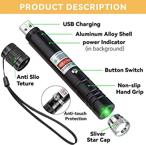 Зелен Ласерски Покажувач Со Голема Моќност Ласерски Покажувач Со Долг Дострел Што Се Полни ЗА USB, Тактичка Ласерска Фенерче