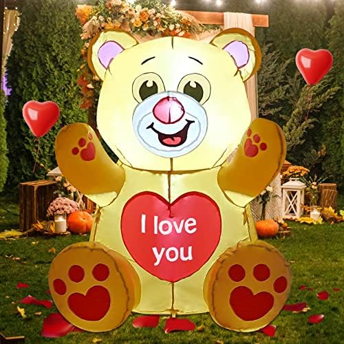 Comin Ден на в Valentубените Денот на надувување мечка 3,4 стапки со loveубовно срце украси на отворено со вградени LED диоди, Денот на