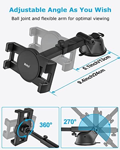 Таблет за шофершајбна на таблата со табла Фиши, монтирање за 4,7-12.9 Телефон и iPad - Телескопски вшмукувачки автомобил за вшмукување на автомобили, држач за таблети за ?