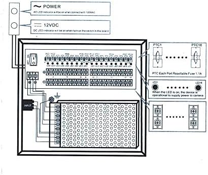 InstallercCTV 12V 15A 18 Transformer Transformer Switch Transformer AC 110V / 220V до DC 12 Volt 15 AMP PTC Дистрибуирана кутија