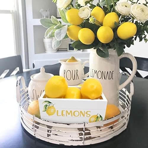 Лимон Мини Гајба Лето Нивоа Послужавник Декор Фарма Лимонада Кујна Украси Лето Дрво Гајба со 5 Вештачки Лимони