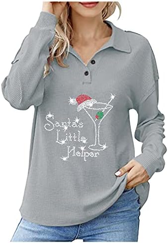 Женски лесни џемпери со долги ракави целокупни кошули гроздобер работна алатка за жени Божиќна маичка