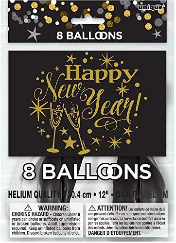 Уникатен Блескав Нова Година Латекс Балони - 12 | Црна &засилувач; Бела | 8 Парчиња, 12, Разнобојни