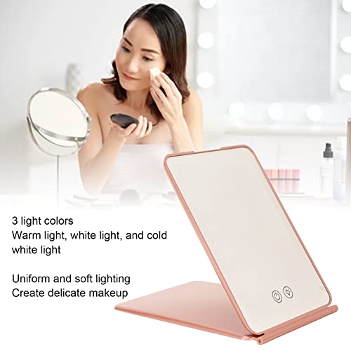 Преклопување на LED огледало за шминка 3 светли бои Stepless Dimming Touch Switch USB огледало за полнење Погодно за домашна соба за спална соба Козметика Продавница
