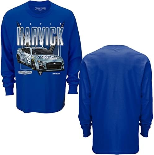 Проверка на спортови на знамето Кевин Харвик кошула со долг ракав за мажи - Наскар Кралска сина автомобилска облека за облека