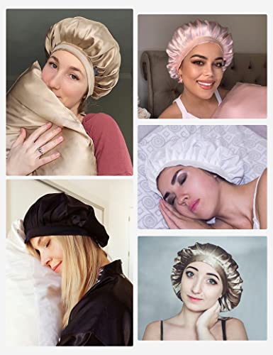 Lilysilk од свила од свила од црница, 19 мама свила ноќно спиење капаче за прилагодување на косата за спиење, слонова коска
