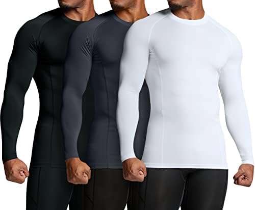 Атлио 1 или 3 пакувања машки кошули за компресија со долги ракави, воден слој за осип на вода, кошула за атлетски тренинзи