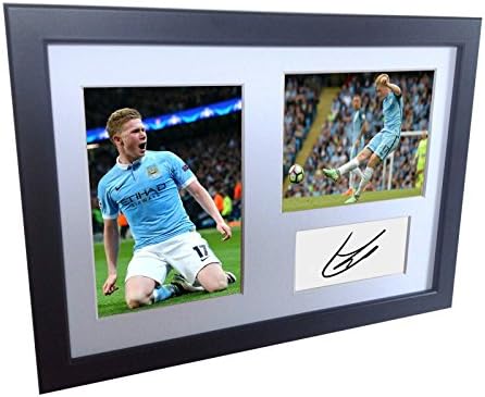 Потпишан црн фудбал Кевин де Брујн Манчестер Сити Автограмирана фотографија фотографирана рамка за слика A4 12x8 Фудбалски подарок
