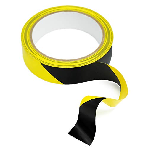 Безбедносна лента за предупредување за безбедност на Бертех Берст-1би, црна и жолта лента, ширина од 1 инч x 54 стапки долга, дебелина