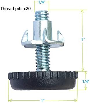 Ниво на мебел, сет од 4,1/4 -20 x 1, израмнувачи со Т-орев, нога, израмнувач, прилагодување на ногата | Мебел стапала, големина на инч, завртка од 1/4 , црна
