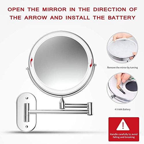 Огледала за бања Edossa 8 '' Wallид монтирана за шминка надградба автоматско исклучување на огледалото за бричење 1x/10x зголемувачки двострани