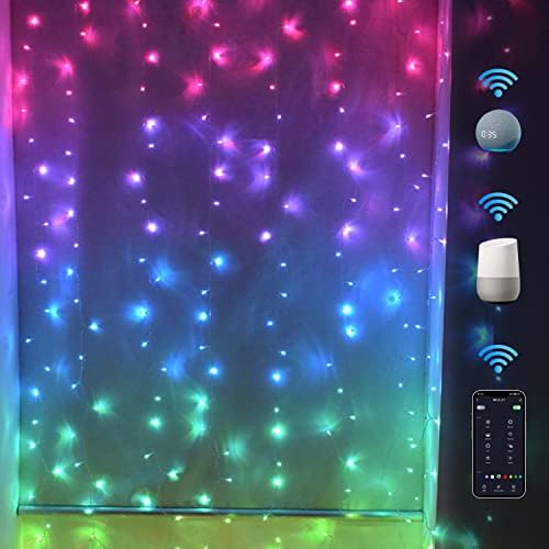 LED светла за завеси WiFi Smart Twrink String Windows Светла Работа со ехо Алекса Google Assistant ， Тајмер за далечински апликации Виножито