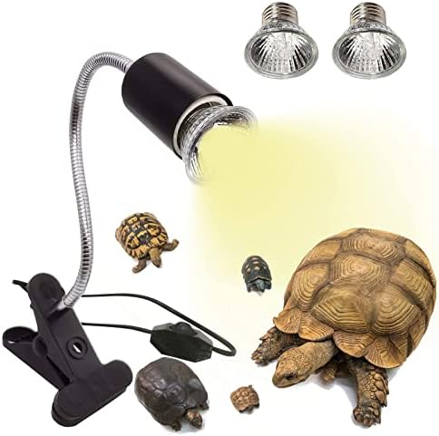 Ламба за топлинска ламба на рептил, светло за греење на желка со клип, 2 пакувања UVA UVB светилки Температура прилагодлива ламба за базинг