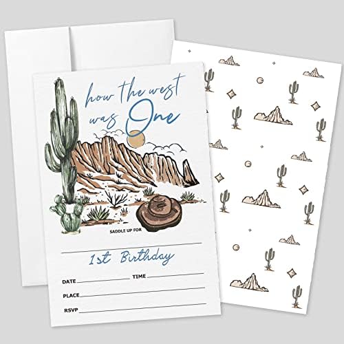 20 сетови Покани за западниот дел од 1-ви роденден со коверти, како Западот беше еден двострана печатена роденденска забава покана