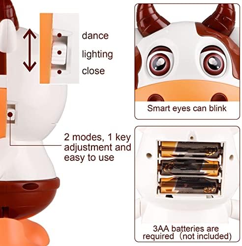 Бебе крава музички играчки, електричен робот замав танцувајќи одење бебешки крави играчки со музика и предводени светла, играчки за развој