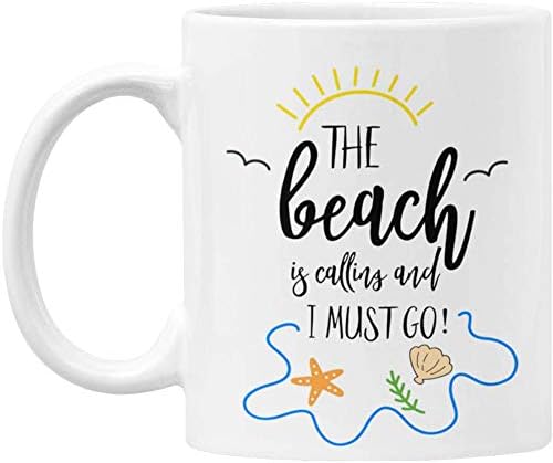 GTR извор на плажата што се јавува Морам да одам - ​​животот е подобар на плажа - керамичка кригла - утринска кригла - декор на плажа - Микробранова