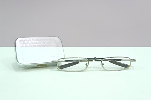 Преклопни очила за читање сребрена рамка мала компактна моќност на метална кутија +2,00