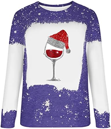 Женски кошули со долги ракави врвови Божиќно вино стаклено капаче графичко секси секси v вратот џемпери Обичен тренинг Божиќ блуза