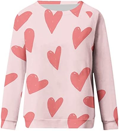 Womenените симпатична loveубовна срцева графичка џемпер со долги ракави за вinesубените на вinesубените, подарок Туника врвови каузални лабави пулвер маици
