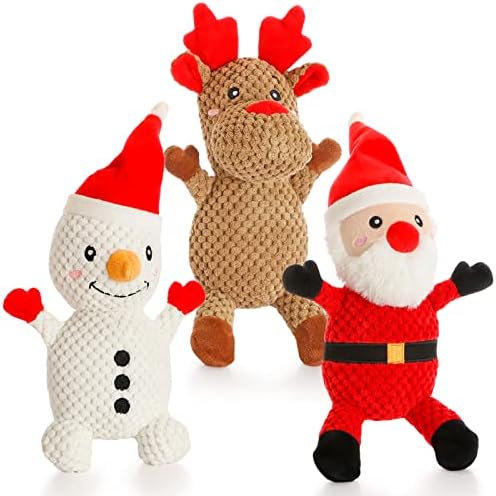Сенени 3 Спакувајте Куче Божиќни Играчки Дедо Мраз, Ирваси И Снешко, Полнети Пискливи Играчки За Кученце Кученце, Кадифен Куче Играчка