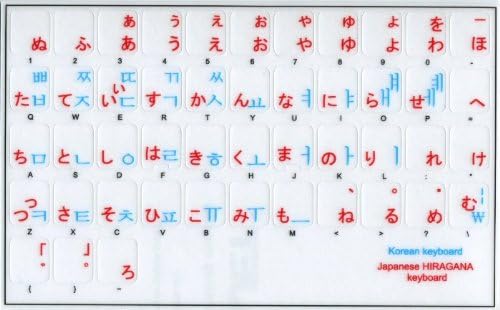 Корејски Јапонски Хирагана Тастатура Налепници Сини И ЦРВЕНИ Букви Транспарентна Позадина