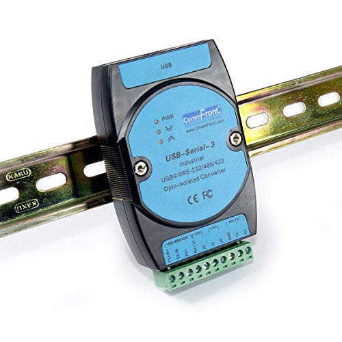 Commfront Industrial Opto-изолиран USB во RS232 / RS485 / RS422 Converter, 2500V оптичка изолација, 600W Surge и 15KV ESD статичка заштита, DIN-R-Rail