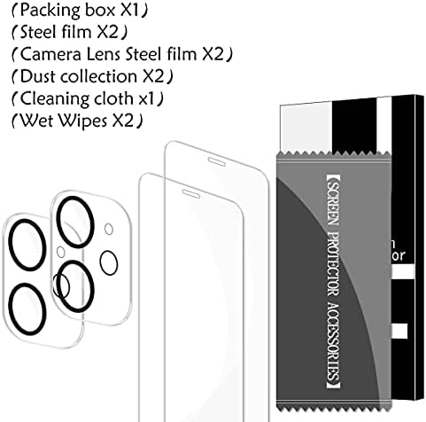 Џиуфен Компатибилен со Iphone 12 Мини Премиум Заштитник На Екранот + Заштитници На Објективот На Камерата, [2 + 2 Пакет] HD Калено Стакло, Лесна инсталација, 3d Заоблен Филм ?