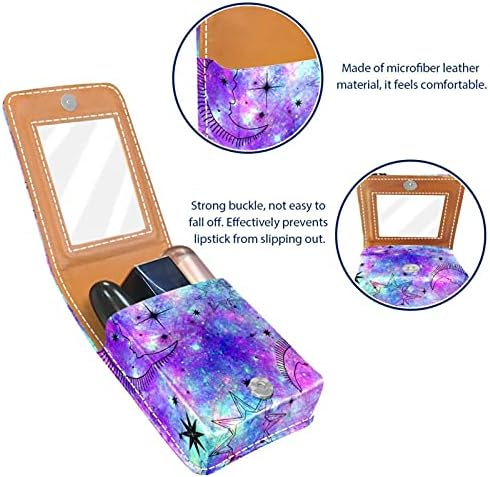 Сјај Астролошка Галаксија Виолетова Кутија За Кармин За Печатење За Патување Надвор, Мини Мека Кожна Козметичка Торбичка Со Огледало,