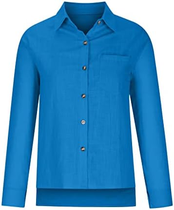Женска есенска памучна постелнина кошула плус големина копче со долга ракав цврста боја блуза се тркала обичен канцелариски бизнис