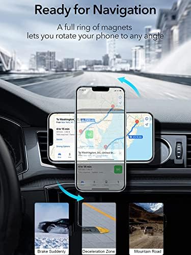 Магнетски безжичен полнач за автомобили за монтирање за iPhone 14/13/12 серија - 15W брзо полнење со магнетски безжичен автомобил, ротација од 360 °, компатибилен со вентил з?