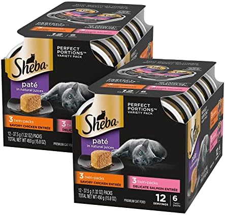 Sheba Perfect Portions Paté Wet Wet Cat Food Food, пилешко и лосос ентуелно, лесни кора за пакети со двојно пакети