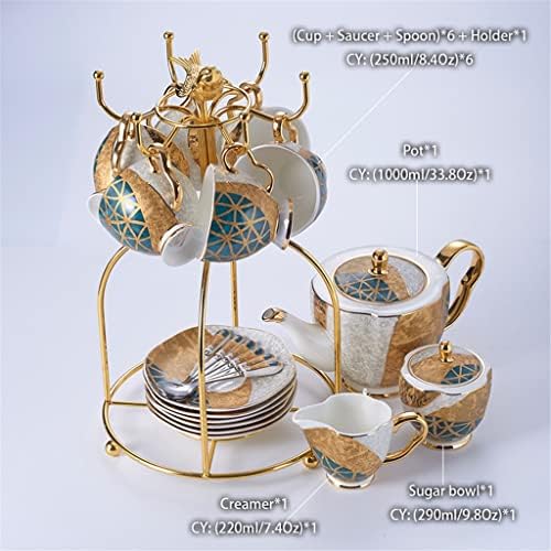 ZLXDP Златна геометриска шема Вклучен порцелански чај сет сад Керамички чаша попладне чај сет кафе -материјал постави подароци