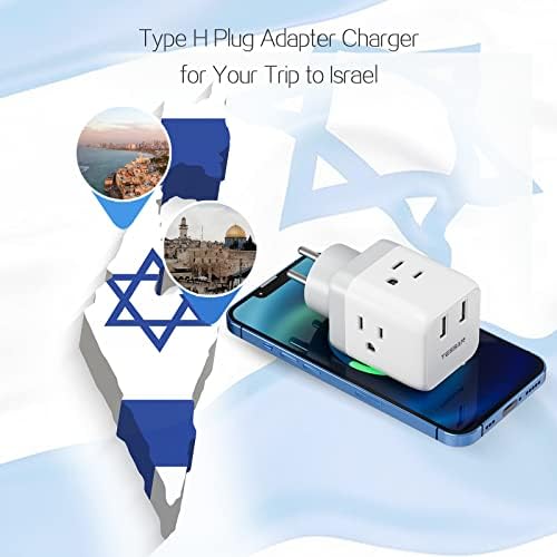 Израелски Адаптер За Напојување-ТЕСАН САД До Израел Приклучок Адаптер со 3 Приклучоци 2 USB Порти За Полнење, Конвертор На Штекер За Израел,