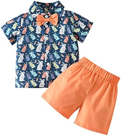 Облека за момчиња за бебиња за бебиња постави случајно копче надолу со кратки ракави, хавајска облека Велигден