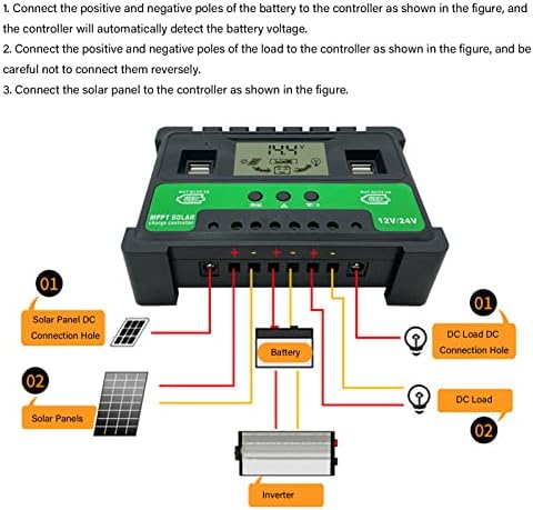 Соларен Контролер За полнење 12v 24V Празнење PV Регулатор ЛЦД Дисплеј Двоен USB Излез